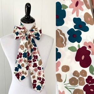 Vintage Long Ascot Bow Retro Floral Scarf